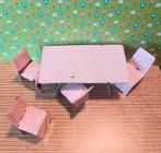 Antieke meubels poppenhuis blik roze tafel stoelen vintage, Ophalen of Verzenden
