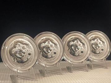 4x Australian Lunar 2 Dragon uit 2012 zilvermunten 1/2 oz beschikbaar voor biedingen