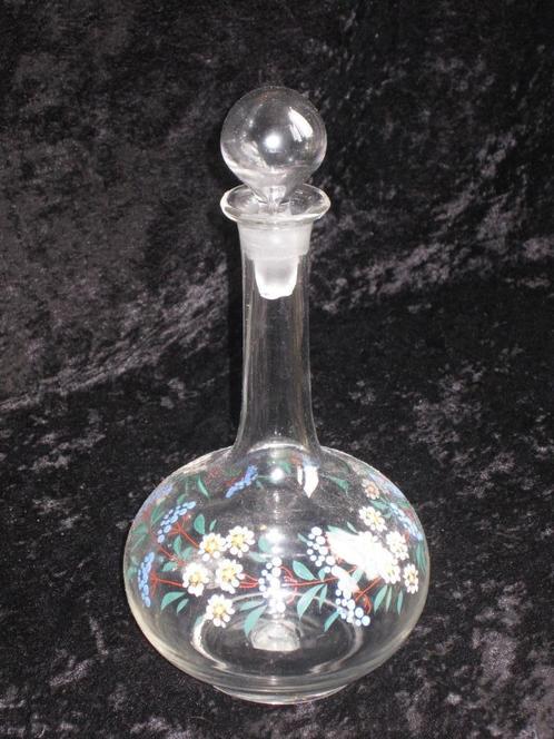 Antieke Karaf Geëmailleerde Bloemen Mondgeblazen, Antiek en Kunst, Antiek | Glas en Kristal, Ophalen