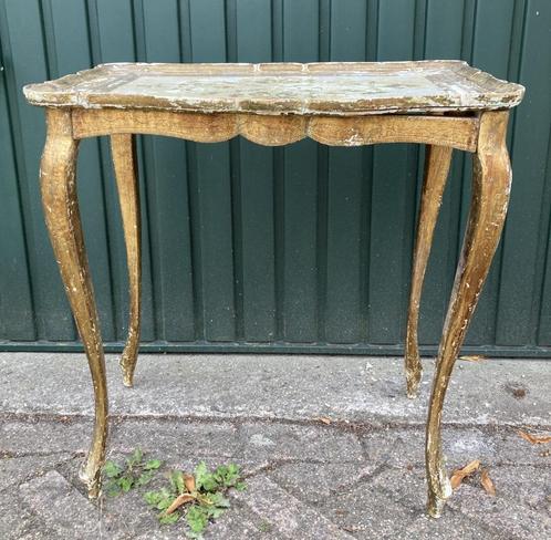 Brocante houten Florentijns tafeltje - bijzettafeltje, Antiek en Kunst, Curiosa en Brocante, Ophalen