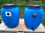 Blauwe kunststof regenton met kraan , Tuin en Terras, Regentonnen, 150 liter of meer, Ophalen, Zo goed als nieuw, Kunststof