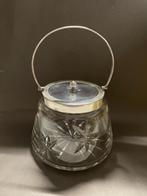 kristallen koekjes pot met zwaar verzilverde deksel  €85, Antiek en Kunst, Antiek | Glas en Kristal, Ophalen