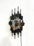 brutalistische wandlamp van ijzer met Murano glas, jaren 70, Ophalen of Verzenden, Glas