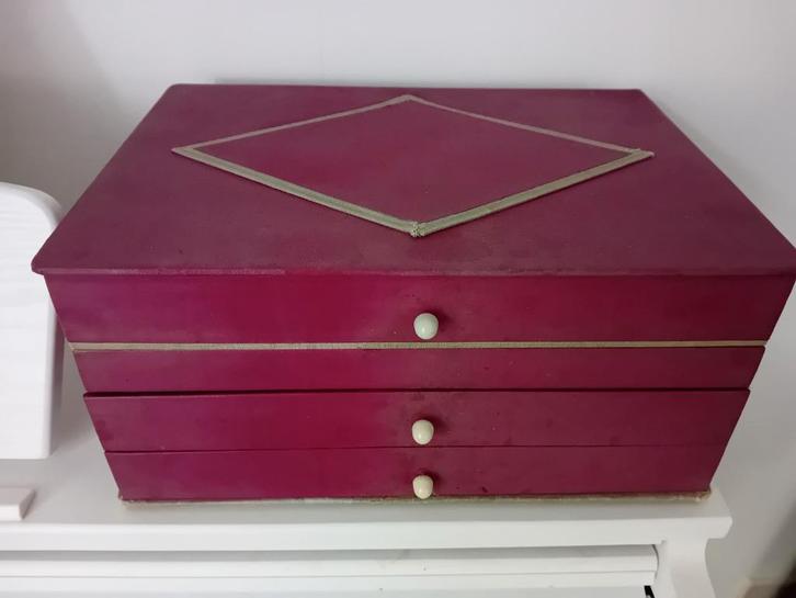 Vintage Rode Sieradendoos Opbergdoos, Huis en Inrichting, Woonaccessoires | Kisten, Ophalen of Verzenden