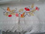vintage geborduurd kussensloop nr LL 95, Eenpersoons, Verzenden, Zo goed als nieuw, Wit