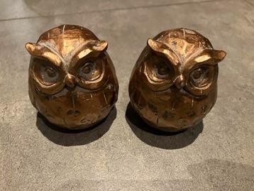 Houten Uiltjes Bronskleur - Set van 2 beschikbaar voor biedingen
