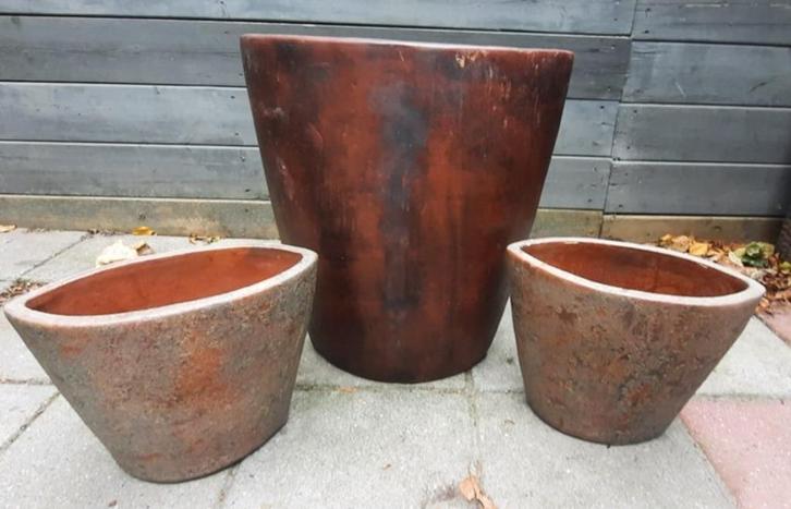 Vazenset 3 stuks, Huis en Inrichting, Woonaccessoires | Vazen, Zo goed als nieuw, Overige kleuren, Minder dan 50 cm, Steen, Ophalen