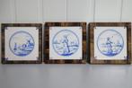 delfsblauwe tegeltjes 3 stuks, erg netjes in houten lijst !!, Ophalen