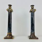 Antieke marmer kandelaars Korinthische zuil nero antico, Ophalen of Verzenden, Koper of Brons