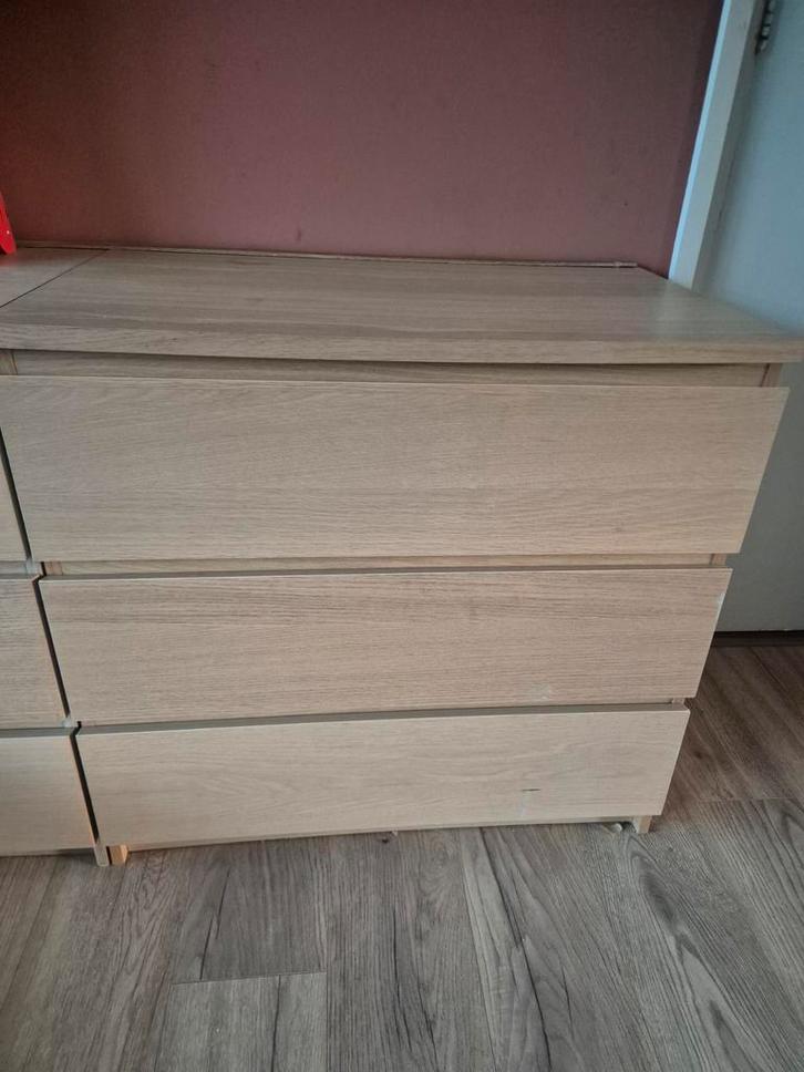 Malm ladekast 3 lades wit geglazuurd eikenfineer, Huis en Inrichting, Kasten | Ladekasten, Gebruikt, Minder dan 100 cm, 50 tot 100 cm
