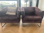 Gratis, 2 X Paarse velours fauteuil met RVS onderstel, Huis en Inrichting, Ophalen, Gebruikt, Stof, 75 tot 100 cm