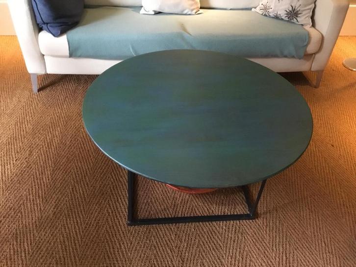 Salontafel artistiek hout met metaal, Huis en Inrichting, Tafels | Salontafels, Zo goed als nieuw, Minder dan 50 cm, 50 tot 100 cm