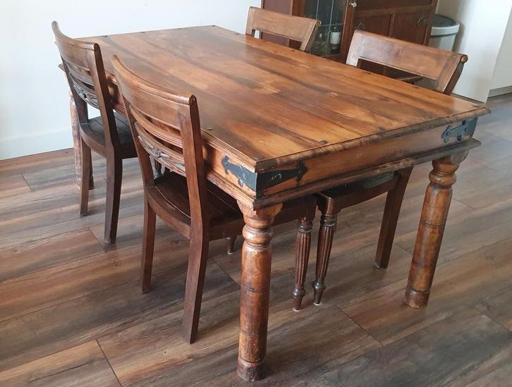 Koloniale Eettafel 160x90 + evt. 4 Stoelen nu 60 euro samen, Huis en Inrichting, Tafels | Eettafels, Gebruikt, 50 tot 100 cm, 150 tot 200 cm
