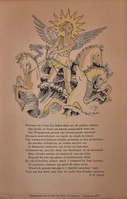 Rijmprentje met gedicht van P.C.Hooft, Antiek en Kunst, Kunst | Tekeningen en Foto's, Ophalen of Verzenden