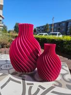 Magenta roze paarse spiraal vaas vazen set van 2 3D, Overige kleuren, Nieuw, Ophalen of Verzenden, Glas