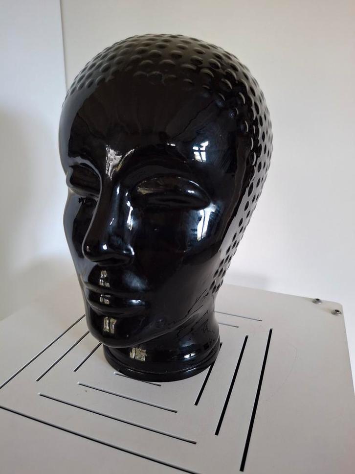 Vintage Zwart Glazen Hoofd Mannequin, Huis en Inrichting, Woonaccessoires | Boeddhabeelden, Gebruikt, Ophalen of Verzenden