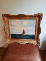 Schilderij van boot in gouden lijst gesigneerd, Antiek en Kunst, Kunst | Schilderijen | Klassiek, Ophalen