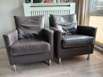 2 leren fauteuils paars - grijs, Huis en Inrichting, Ophalen, Gebruikt, Modern - Recht - Hoekig, 75 tot 100 cm