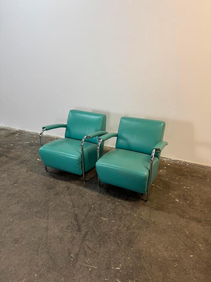 2 x Leolux Scylla Turqoise, Huis en Inrichting, Fauteuils, Zo goed als nieuw, 50 tot 75 cm, 75 tot 100 cm, Ophalen