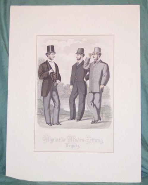 Met de hand gekleurde heren-modeprent 19e eeuw, Antiek en Kunst, Kunst | Etsen en Gravures, Ophalen of Verzenden