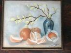 gouache stilleven fruit sinasappels fles bloemen, Ophalen of Verzenden