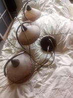 Klassieke 3-Lichts Hanglamp – Brons met Glazen Kappen, Huis en Inrichting, Lampen | Hanglampen, Ophalen, Zo goed als nieuw, Glas