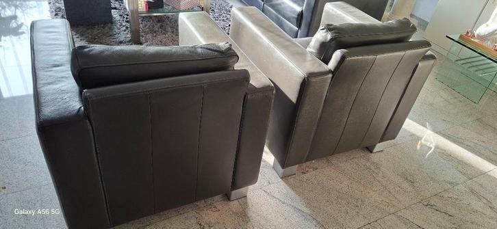 Lederen bankstel, Huis en Inrichting, Banken | Bankstellen, Gebruikt, Rechte bank, Vierpersoons of meer, 200 tot 250 cm, 75 tot 100 cm