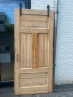 Geloogde vintage houten schuifdeur, staal zwart hangsysteem, Doe-het-zelf en Verbouw, Deuren en Horren, Ophalen, Gebruikt, 80 tot 100 cm