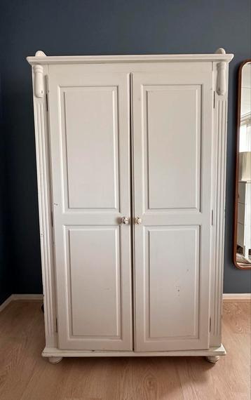 Brocante linnenkast massief hout, wit, 100x177,5x50cm beschikbaar voor biedingen