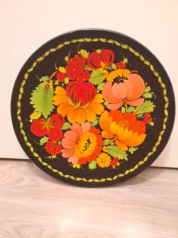 Vintage Oekraïnse handgeschilderde houten bord beschikbaar voor biedingen