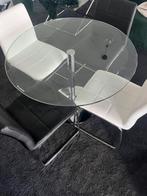 Ronde glazen eettafel, Huis en Inrichting, Tafels | Eettafels, Ophalen, Rond, Vier personen, 100 tot 150 cm
