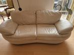Roomwitte 2-zits leren bank, Huis en Inrichting, Ophalen, Gebruikt, Minder dan 75 cm, 150 tot 200 cm