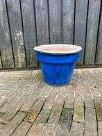 Grote blauw geglazuurde bloempot 33cm diameter, Rond, Zo goed als nieuw, Minder dan 40 cm, Aardewerk