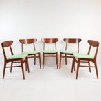 Vintage farstrup Deense stoelen dining chairs green teak, Huis en Inrichting, Stoelen, Modern vintage, Hout, Overige kleuren, .