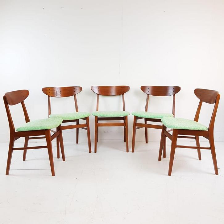 Vintage farstrup Deense stoelen dining chairs green teak, Huis en Inrichting, Stoelen, Zo goed als nieuw, Vijf, Zes of meer stoelen