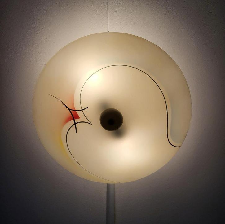 Jaren 50 hanglamp schaal, Huis en Inrichting, Lampen | Hanglampen, Minder dan 50 cm, Glas, Ophalen of Verzenden