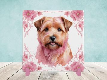 Norfolk Terriër Delfts Roze tegel incl houder beschikbaar voor biedingen