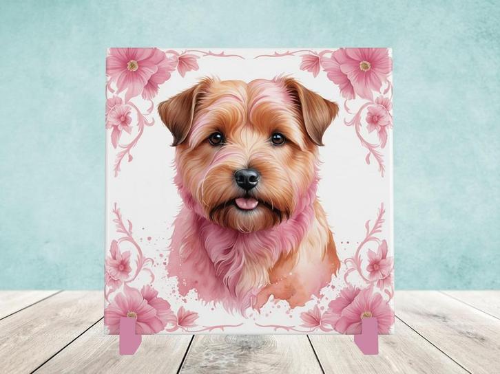 Norfolk Terriër Delfts Roze tegel incl houder, Huis en Inrichting, Woonaccessoires | Overige, Nieuw, Ophalen of Verzenden