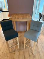 Hoge bartafel met 2 krukken - Hout, Ophalen, Gebruikt, 90 cm of meer, Hout