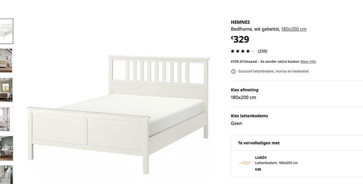 Hemnes bed IKEA ophalen, Huis en Inrichting, Slaapkamer | Bedden, Gebruikt, Tweepersoons, 180 cm, 200 cm, Hout, Wit, Ophalen