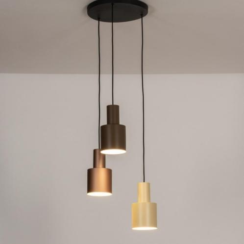 hanglamp beige taupe bruin kokers vide tafel woonkeuken lamp, Huis en Inrichting, Lampen | Hanglampen, Nieuw, Minder dan 50 cm