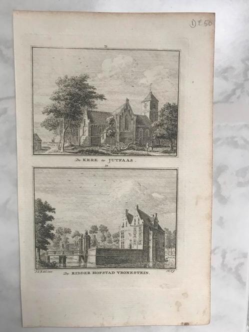 KERK te JUTFAAS/RIDDER HOFSTAD VRONESTEIN, Spilman, 1746., Antiek en Kunst, Kunst | Etsen en Gravures, Ophalen of Verzenden