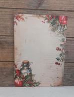 Vintage look kerst-kaart rode appel,hulst & flesje, Ophalen of Verzenden, 1980 tot heden, Ongelopen, Feest(dag)