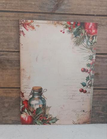 Vintage look kerst-kaart rode appel,hulst & flesje beschikbaar voor biedingen