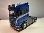 Tamiya Scania en jx-models flatbed trailer 1:14 modelbouw rc, Ophalen, Zo goed als nieuw, Elektro