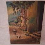 ANTIEK OLIEVERF KIPJES IN LANDSCHAP 1930  EN GESIGN, Antiek en Kunst, Ophalen