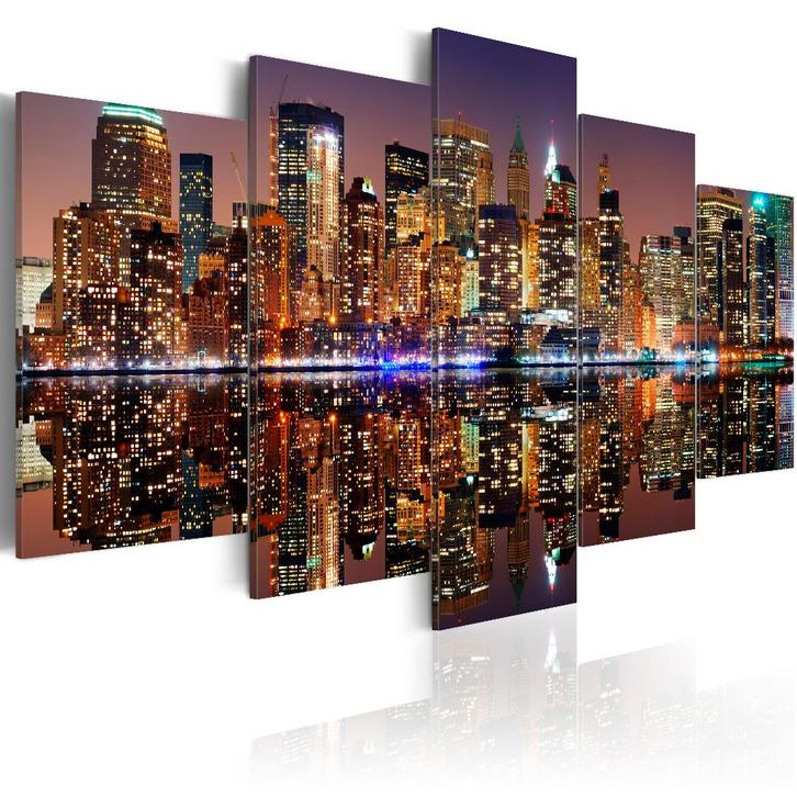 739 New York Stad 5 Luik Canvas Schilderij 200x100cm Nieuw, Antiek en Kunst, Kunst | Schilderijen | Abstract, Ophalen of Verzenden