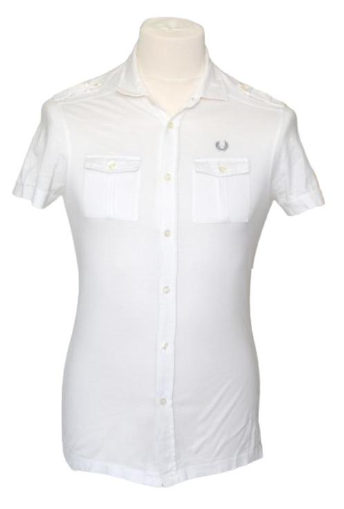 Fred Perry jersey overhemd, korte mouw, wit, Mt. S, Kleding | Heren, Overhemden, Zo goed als nieuw, Halswijdte 38 (S) of kleiner