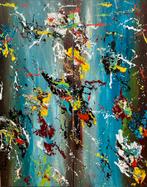 Valera- Kleurrijke abstract-Twee Luik-Handgeschilderd-Uniek, Ophalen of Verzenden