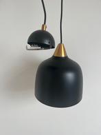 2 zwarte hanglampen met messing gouden kapjes, Ophalen, Zo goed als nieuw, Minder dan 50 cm